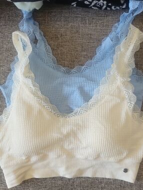 Dainty Moment(s)- SZ LG-Lucky Brand Light Blue Lace-Trim Ribbed Bralette